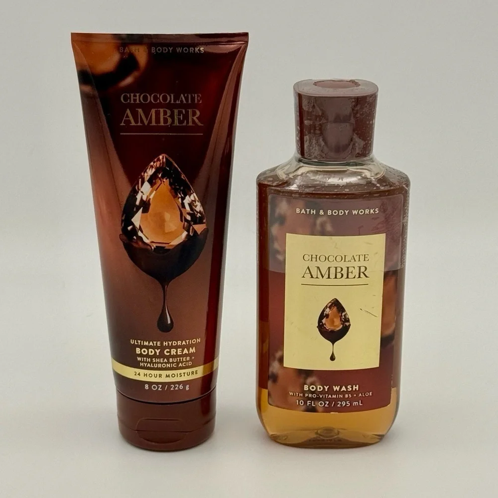 Bath and Body Works Chocolate Amber Body Wash & Cream Lotion Set NWT